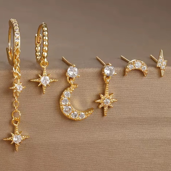Luna Gold Star Moon Earring Set - Picture 1 of 10
